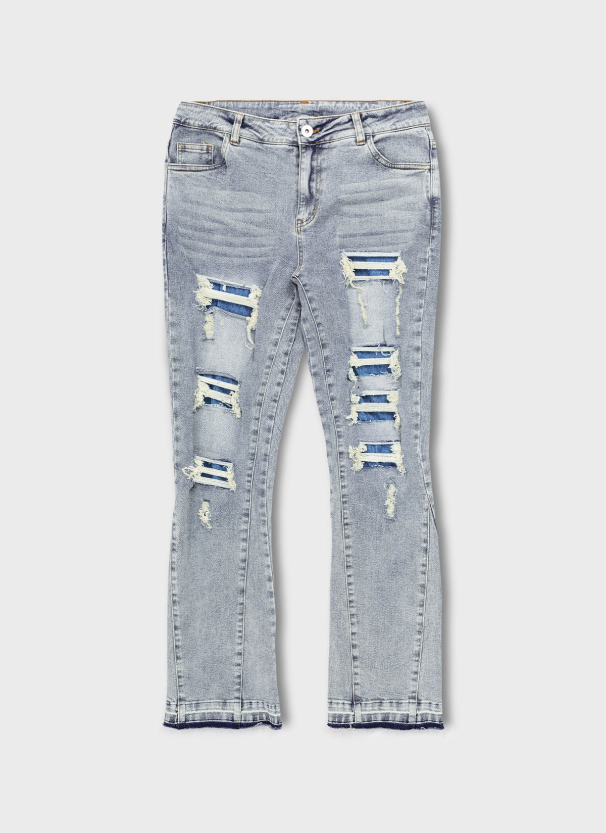 Vintage Flare Ripped & Repaired Jeans - Blue