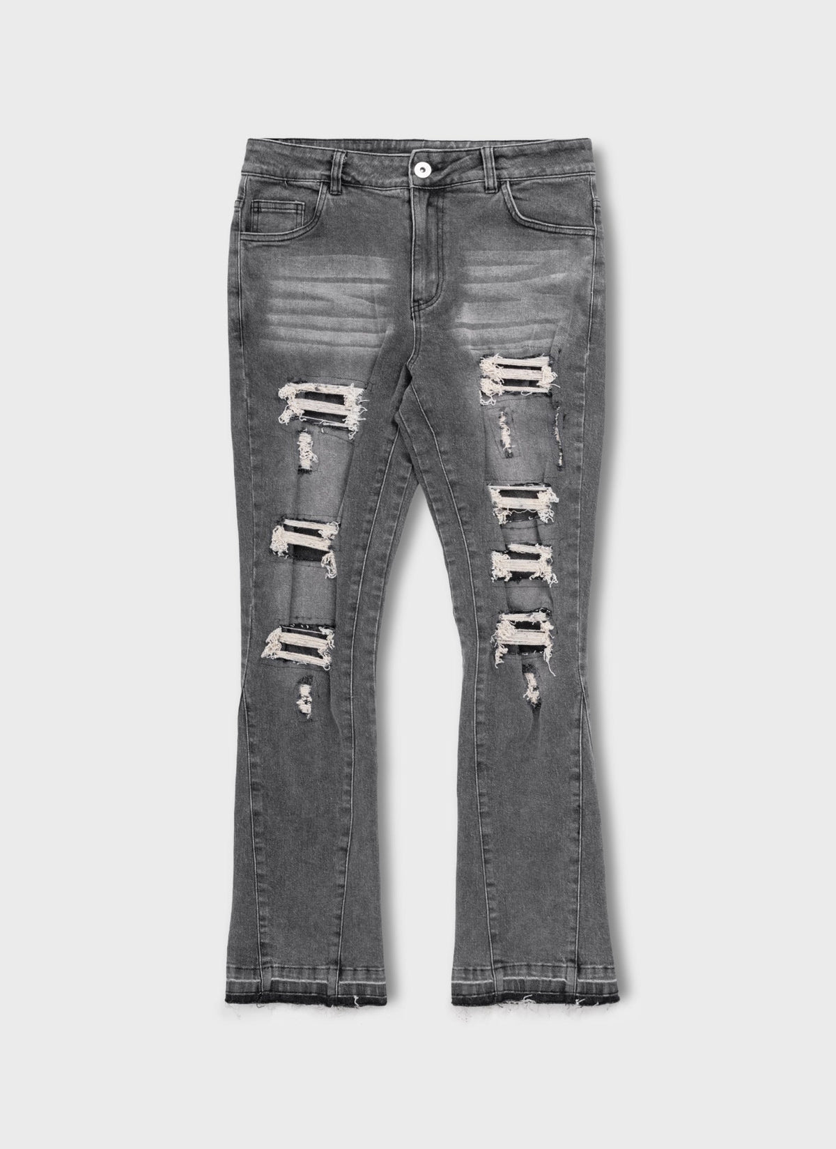 Vintage Flare Ripped & Repaired Jeans - Grey