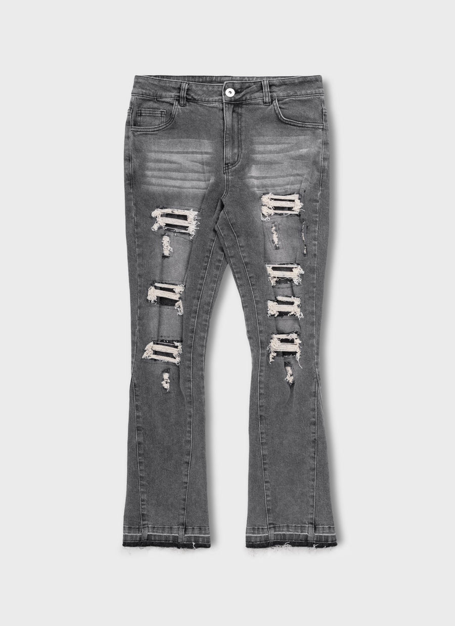 Vintage Flare Ripped & Repaired Jeans - Grey