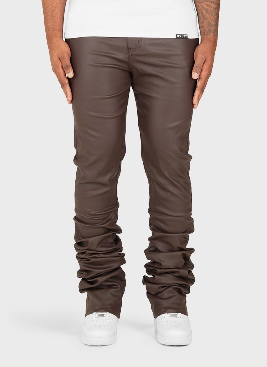 Vintage Stacked Wax Jeans - Brown