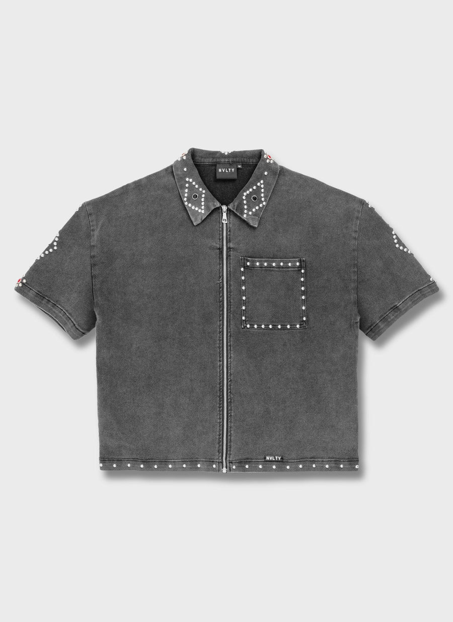 Vintage Studded Denim Shirt - Black