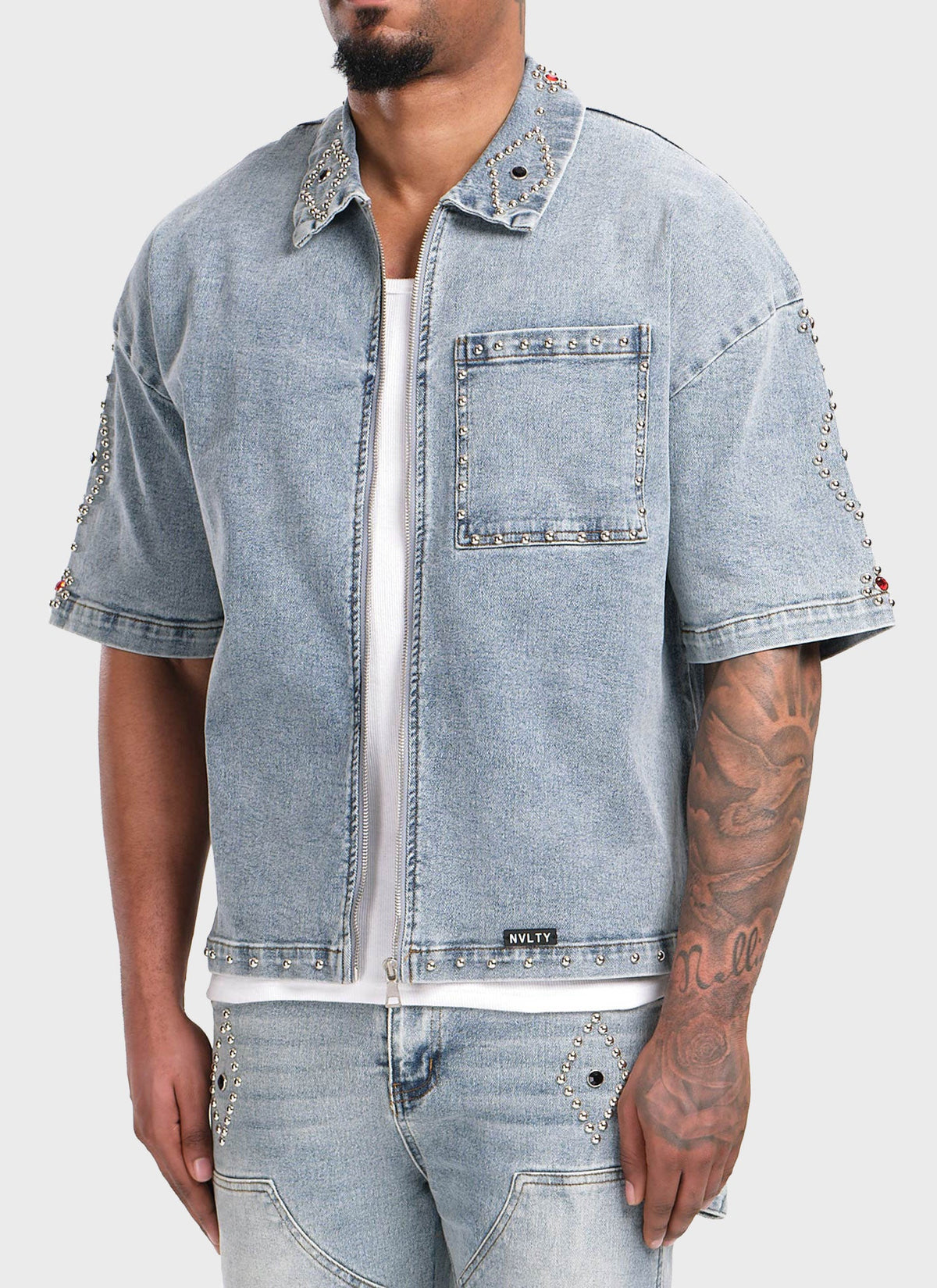 Vintage Studded Denim Shirt - Blue