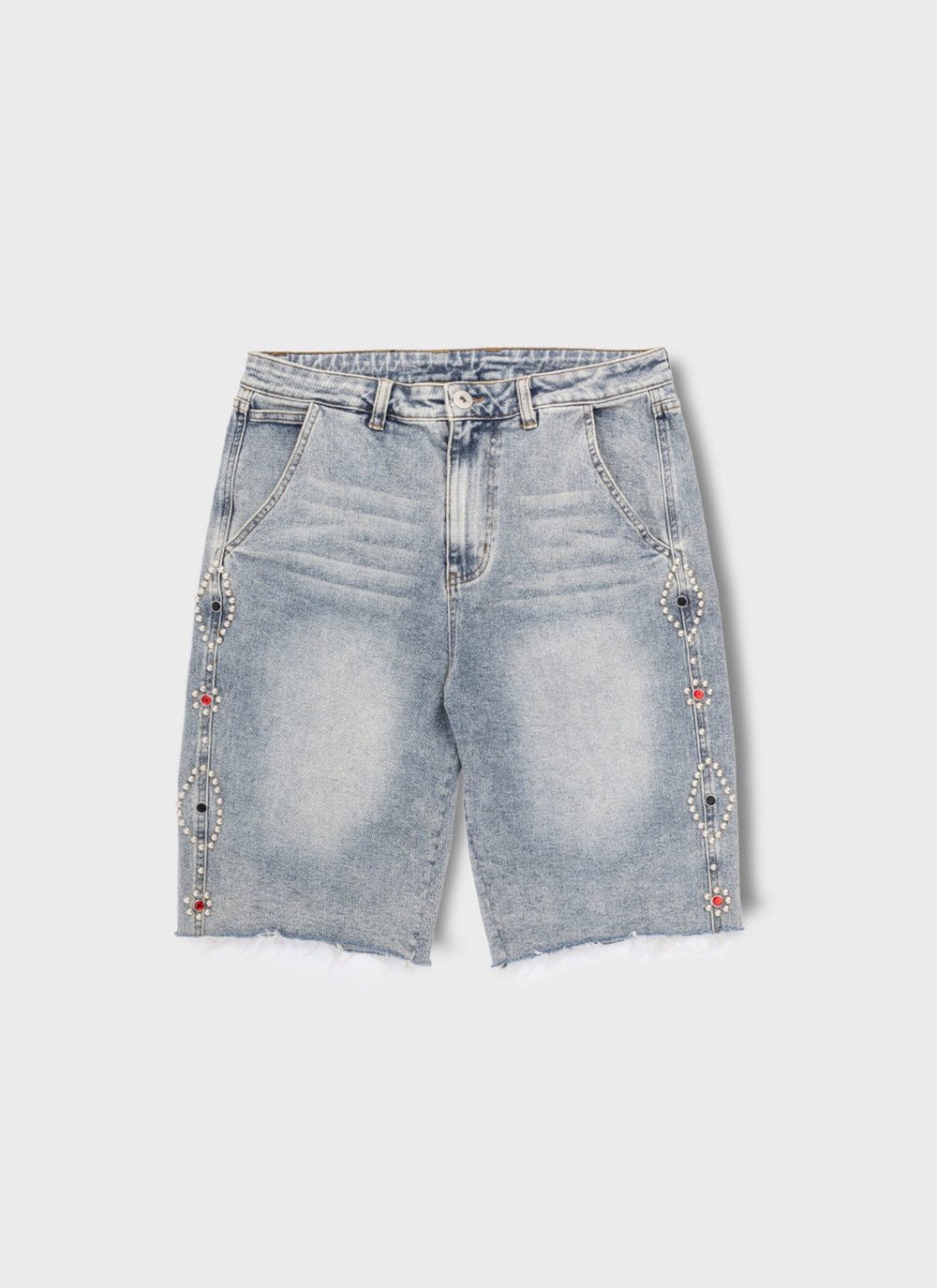 Vintage Studded Denim Shorts - Blue