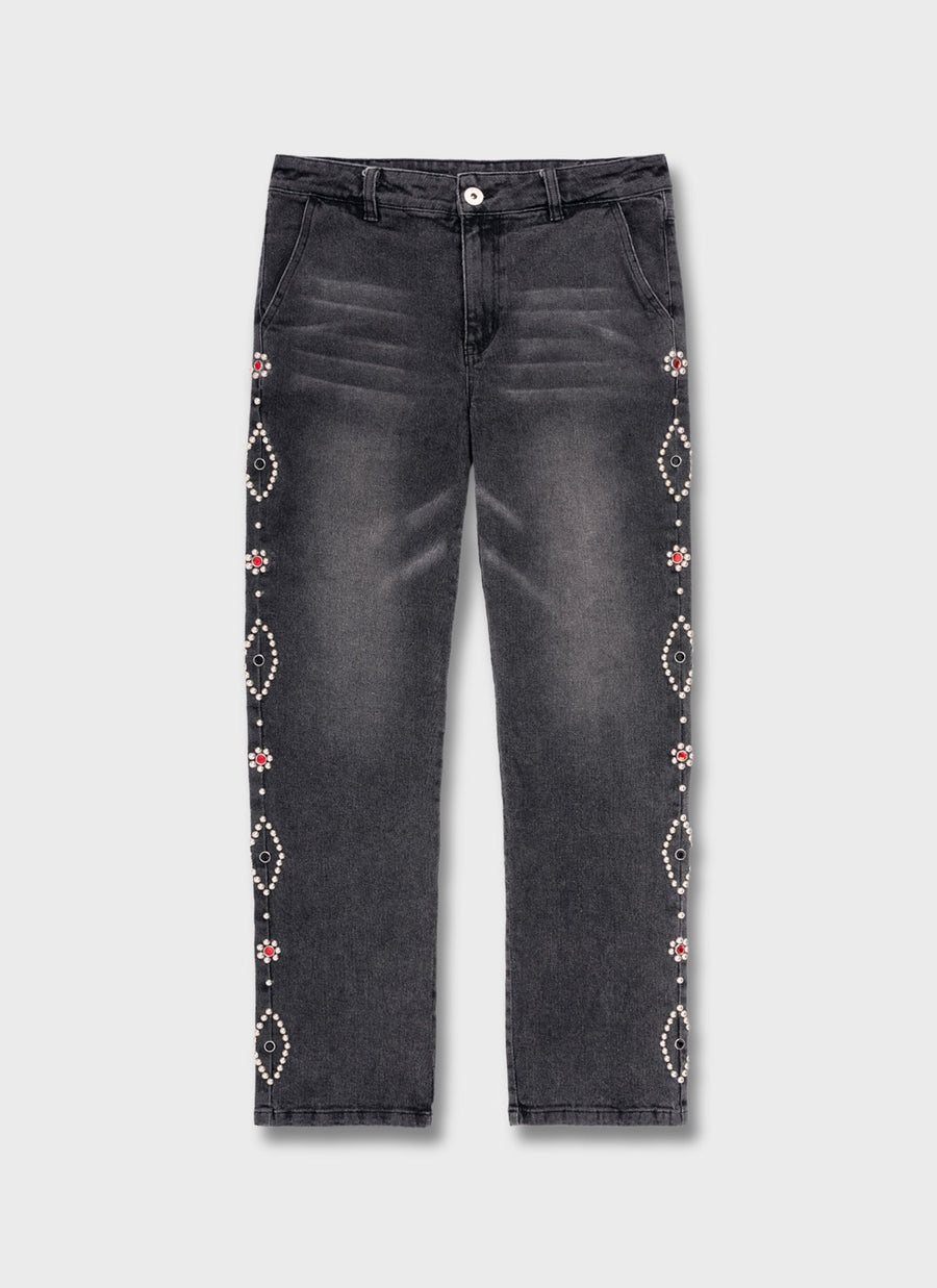 Vintage Studded Jeans - Grey