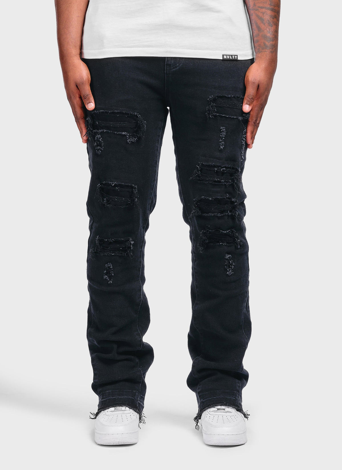 Vintage Flare Ripped & Repaired Jeans - Black