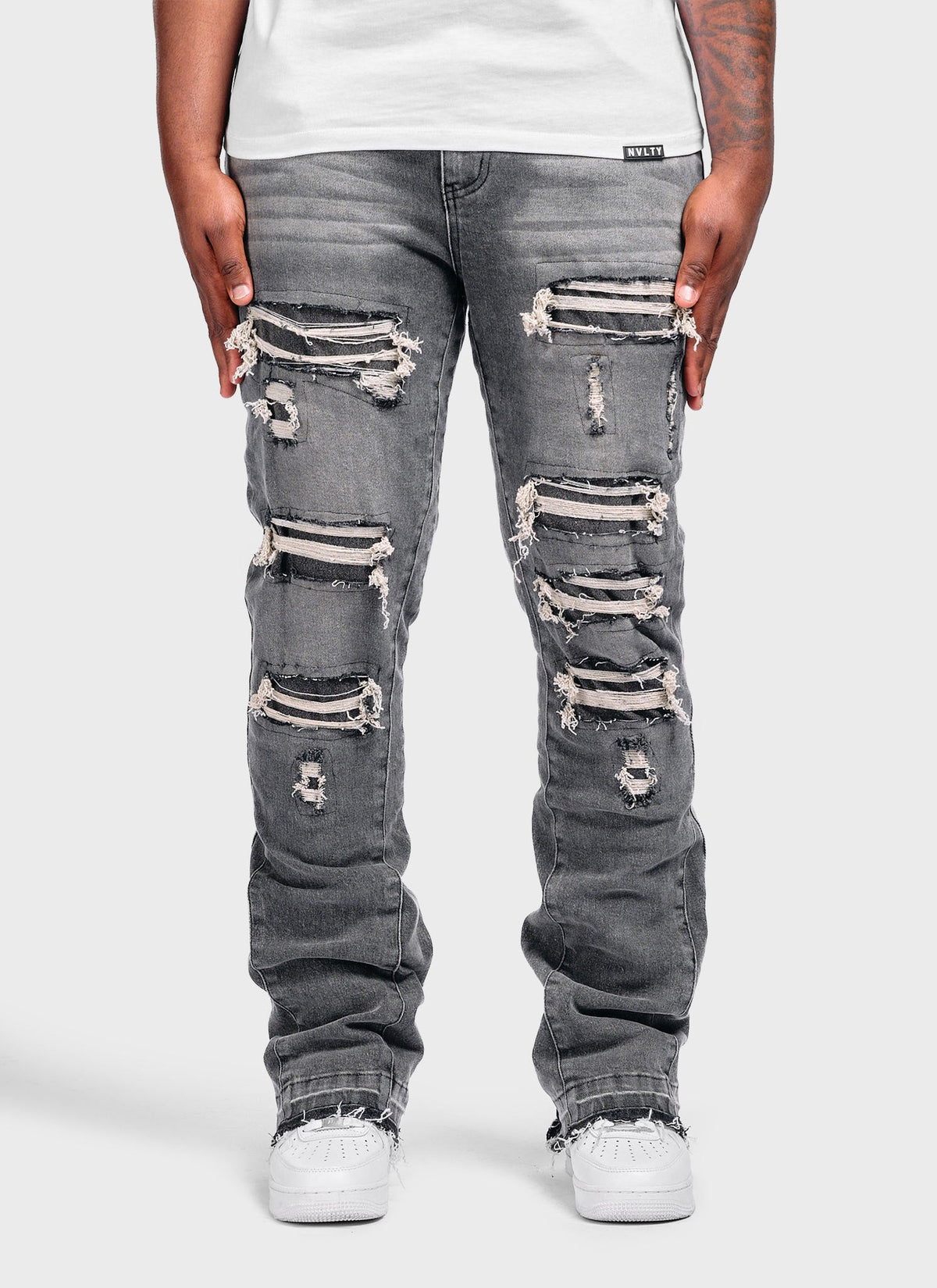Vintage Flare Ripped & Repaired Jeans - Grey