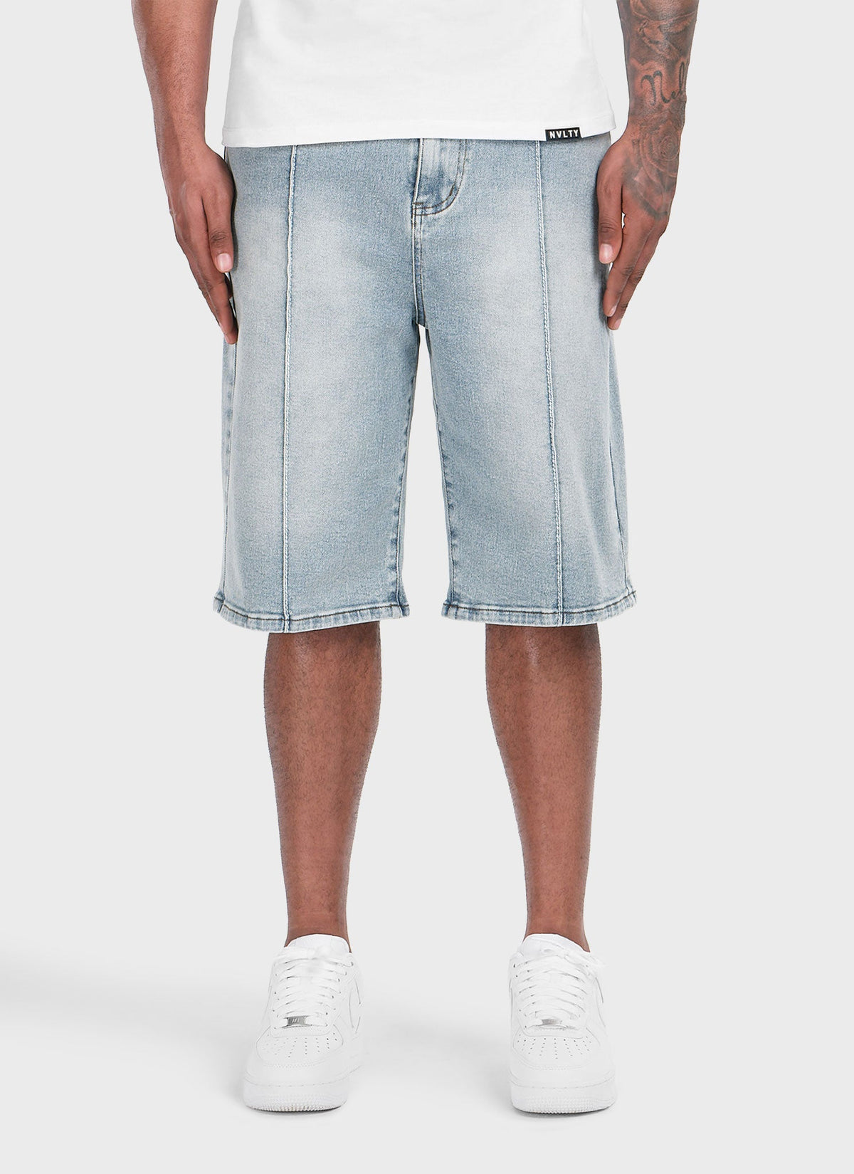 Vintage Pleat Denim Shorts - Blue