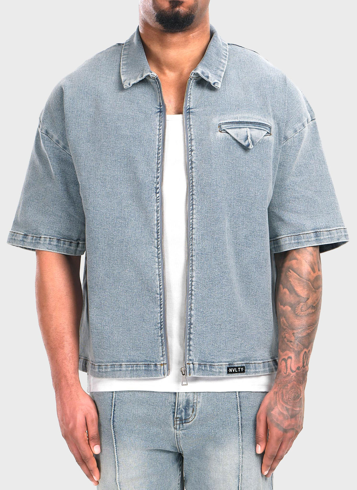 Vintage Pocket Square Denim Shirt - Blue