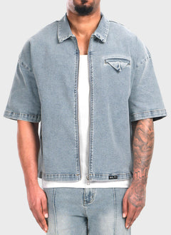 Vintage Pocket Square Denim Shirt - Blue