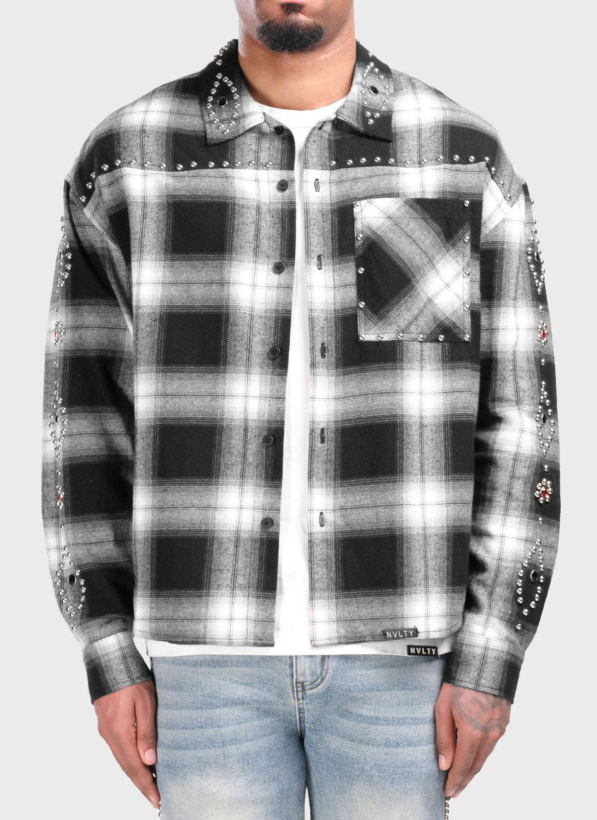 Vintage Studded Flannel - Black