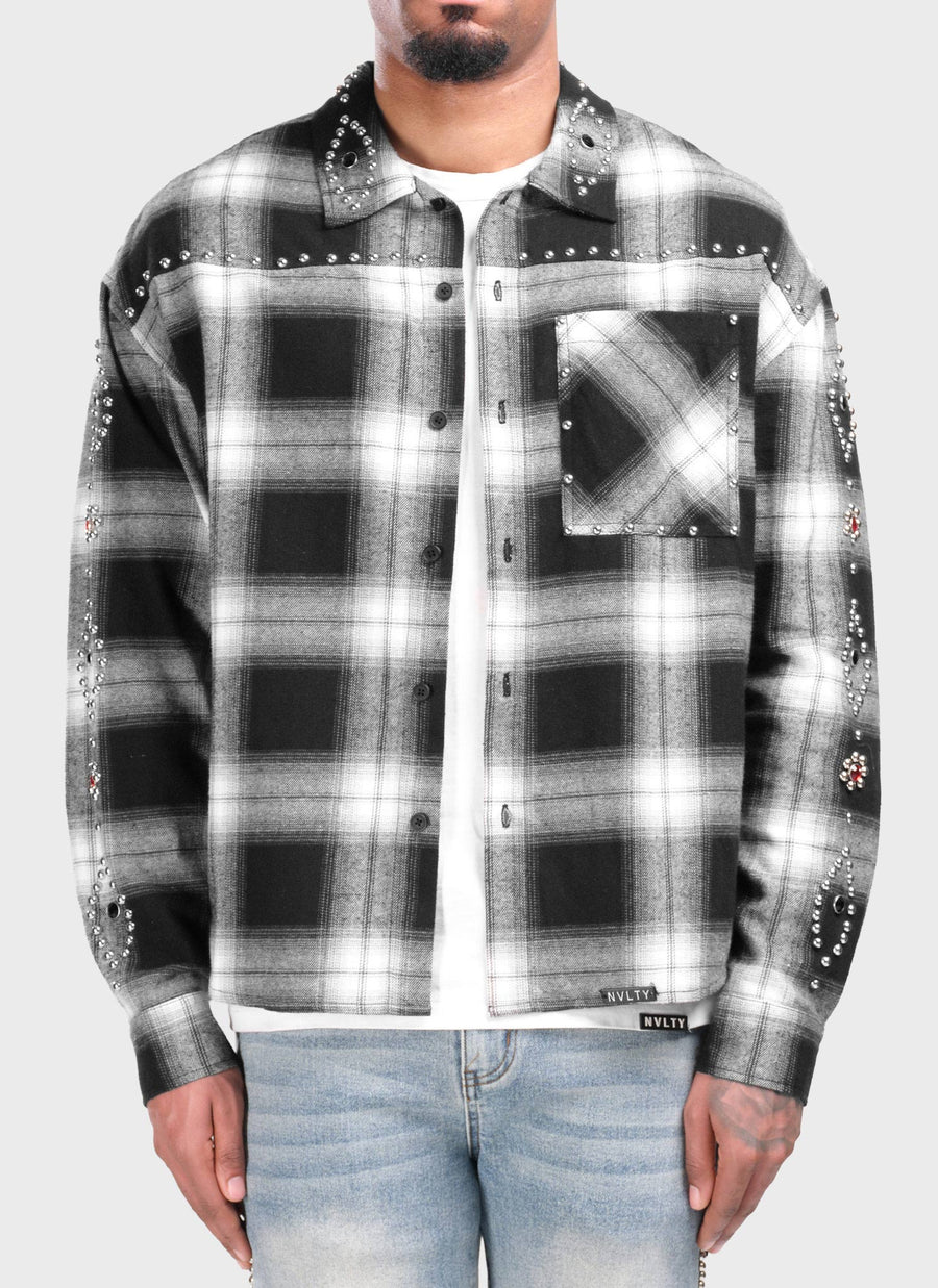 Vintage Studded Flannel - Black