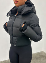 Cinched Waist Puffer Jacket - Black