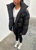 Vintage Shawl Collar Puffer Jacket - Black