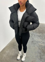 Vintage Shawl Collar Puffer Jacket - Black