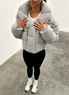 Knit Shawl Collar Puffer Jacket - Grey