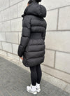 Long Cinched Waist Puffer Jacket - Black