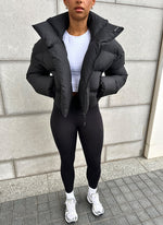 Vintage Shawl Collar Puffer Jacket - Black