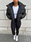 Vintage Shawl Collar Puffer Jacket - Black