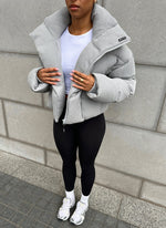 Knit Shawl Collar Puffer Jacket - Grey