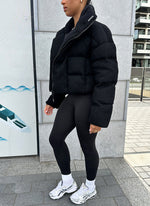 Knit Shawl Collar Puffer Jacket - Black