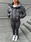 Vintage Shawl Collar Puffer Jacket - Black