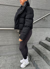 Knit Shawl Collar Puffer Jacket - Black