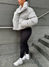 Knit Shawl Collar Puffer Jacket - Grey