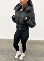 Cinched Waist Puffer Jacket - Black