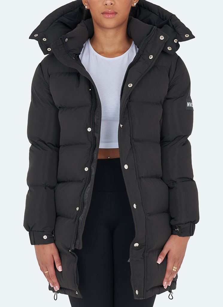 Long Essential Puffer Jacket - Black