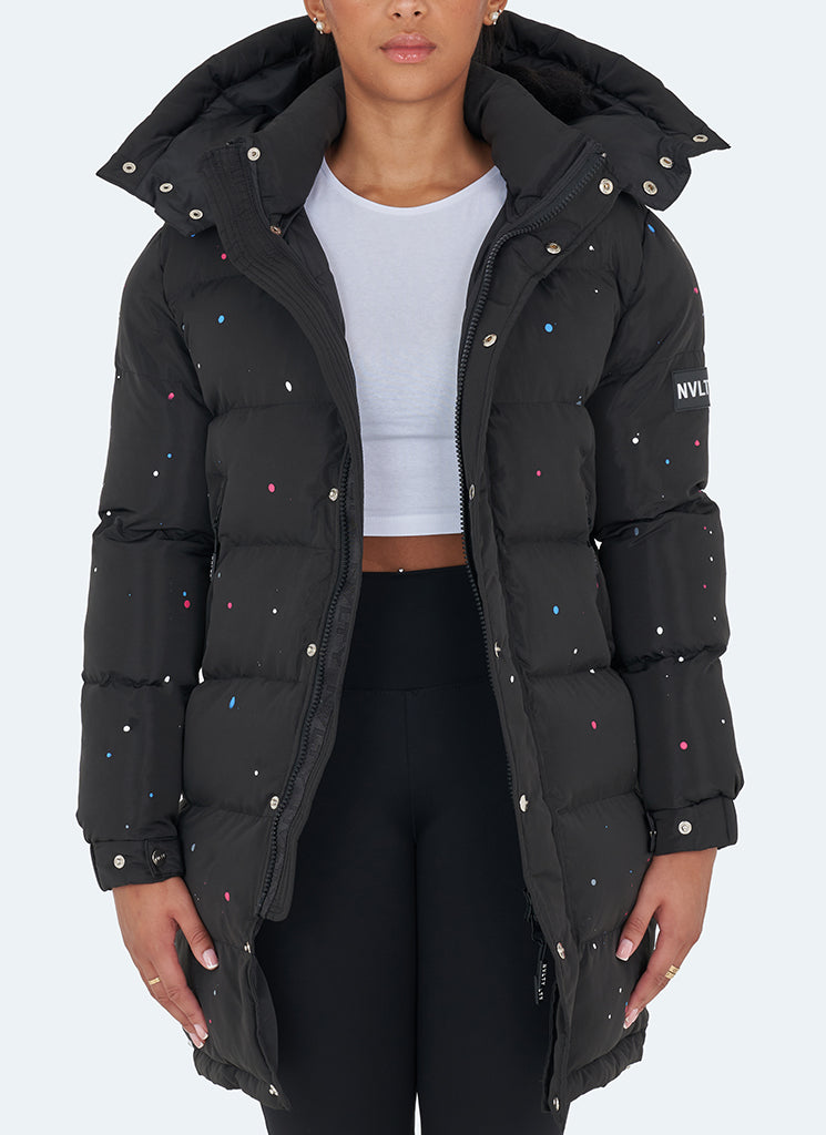 Lange Pufferjacke in Lackoptik – Schwarz 