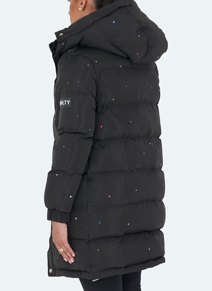 Long Paint Puffer Jacket - Black