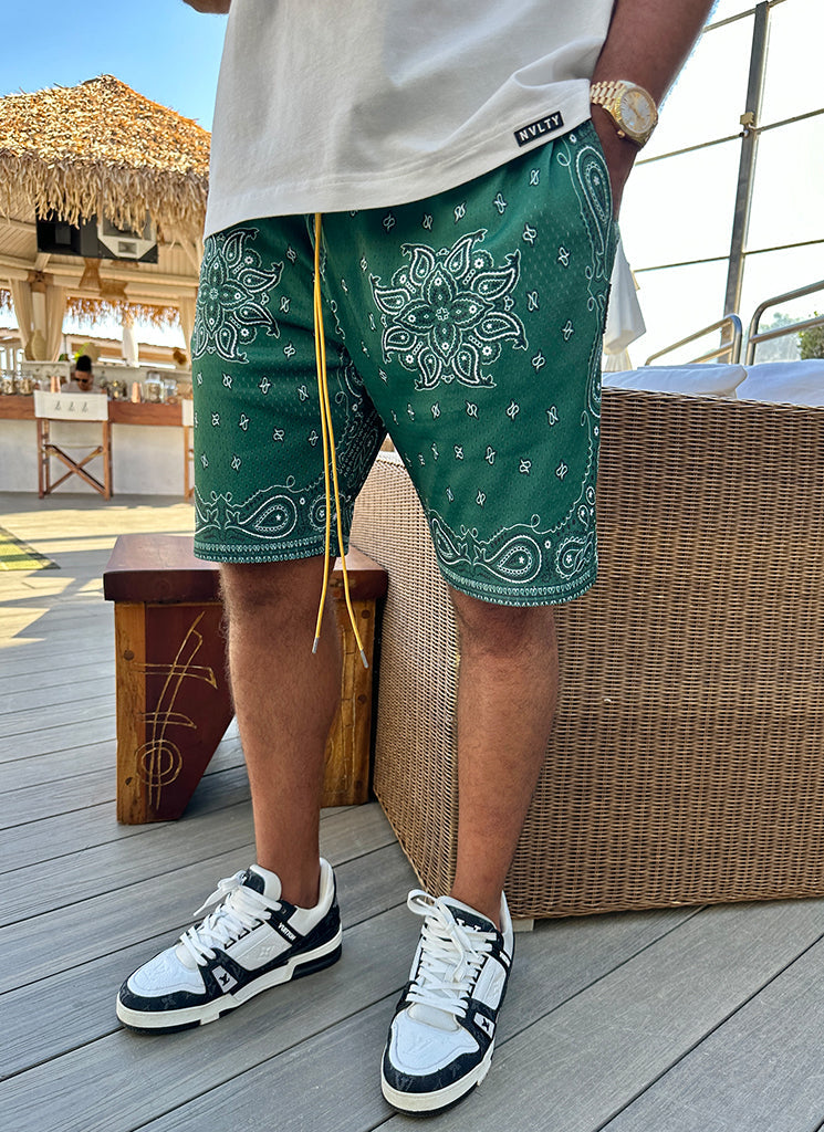 Paisley-Mesh-Shorts – Grün