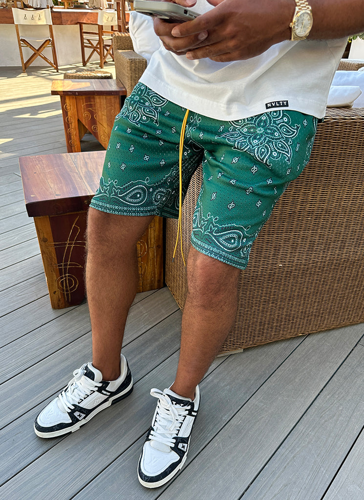 Paisley-Mesh-Shorts – Grün