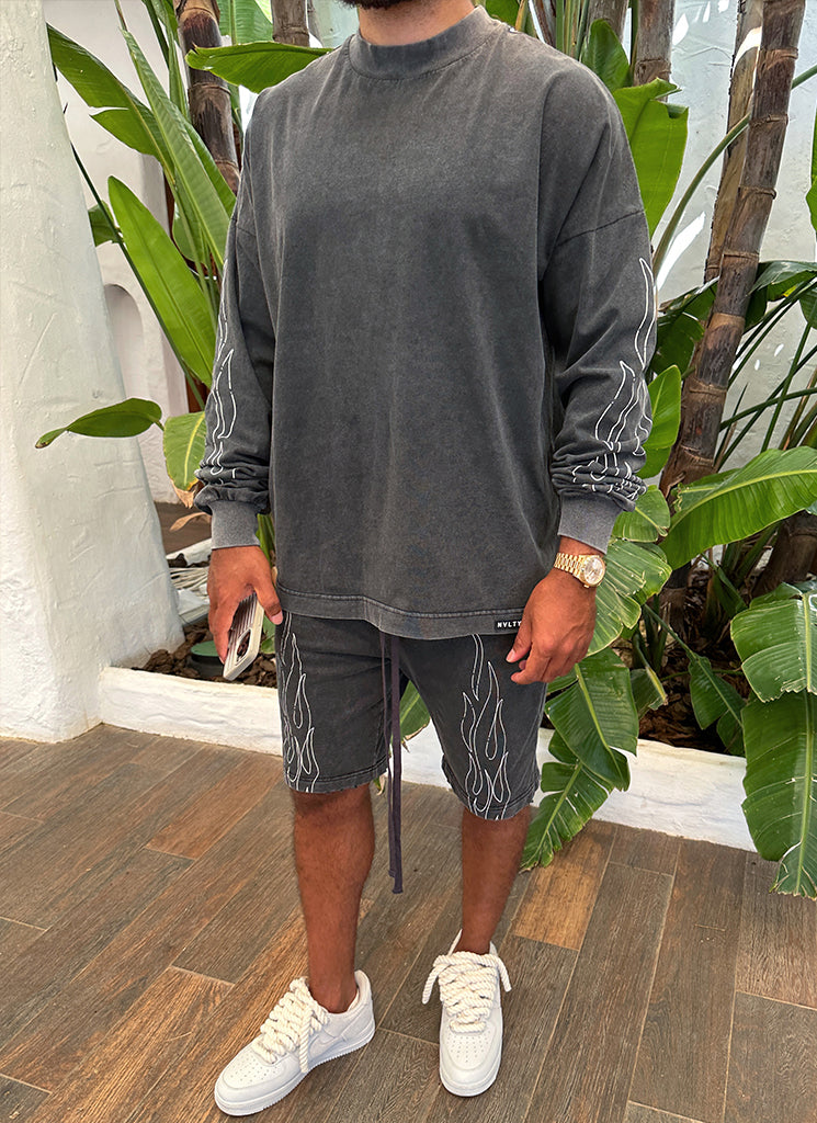 Vintage Flame Shorts – verwaschenes Schwarz
