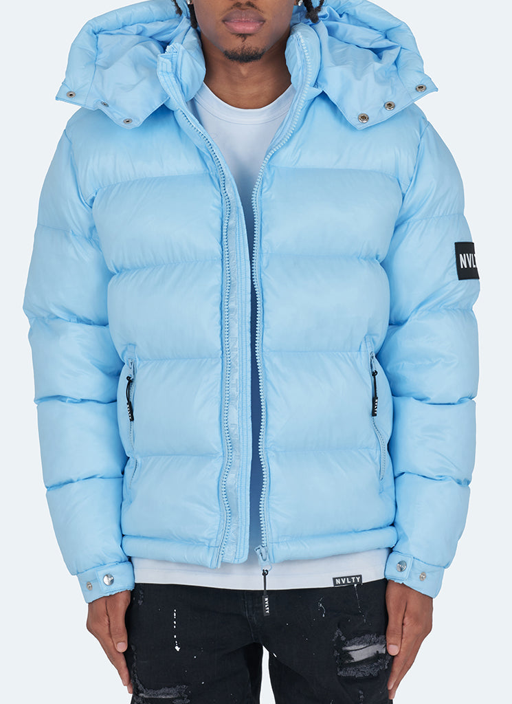 Shiny Puffer Jacket - Baby Blue