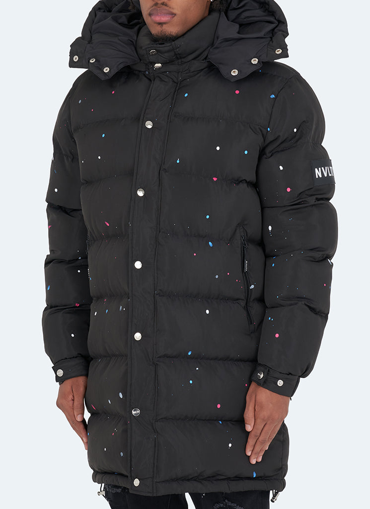 Long Paint Puffer Jacket - Black