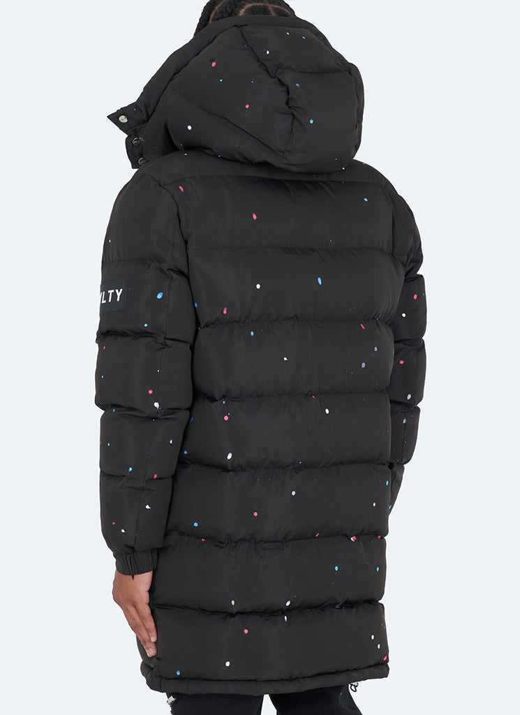 Long Paint Puffer Jacket - Black