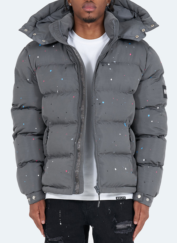 Paint Puffer Jacket - Charcoal Grey