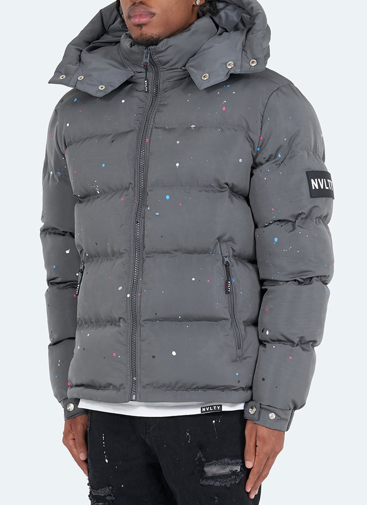 Paint Puffer Jacket - Charcoal Grey