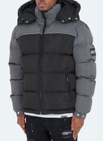 Dual Tone Puffer Jacket - Black/Grey