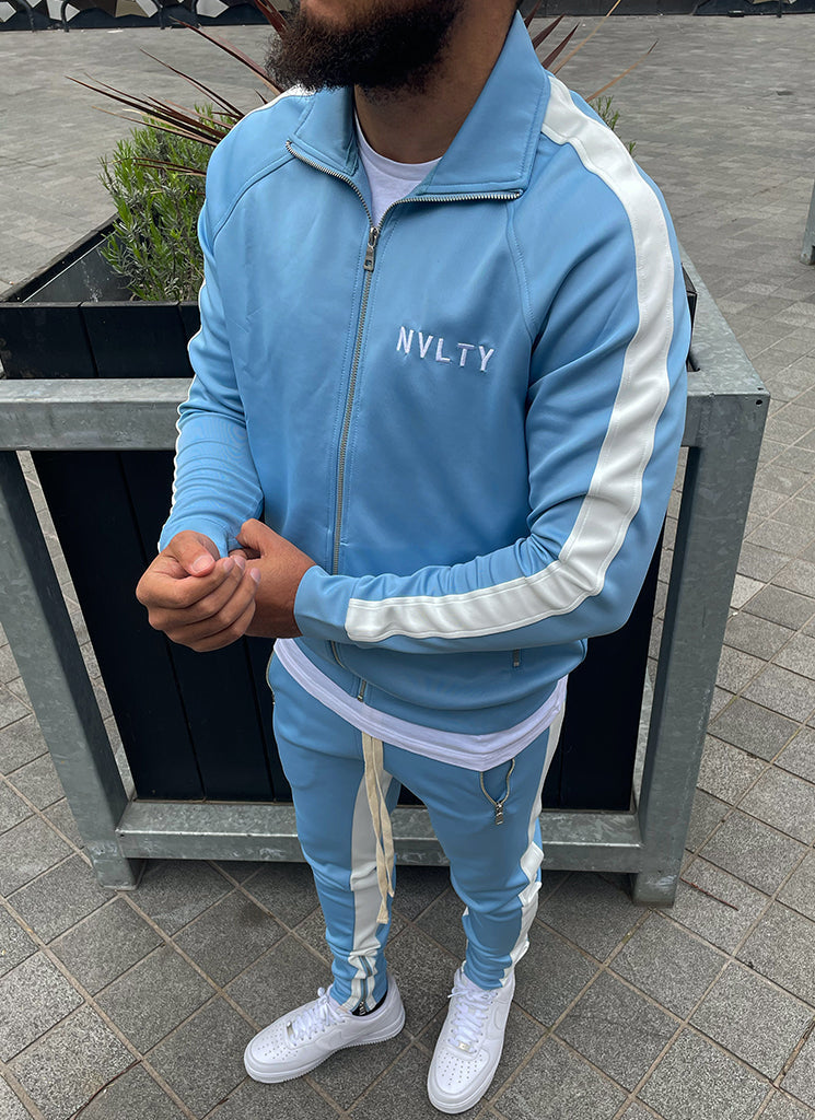 Panelled Track Pants - Baby Blue/White