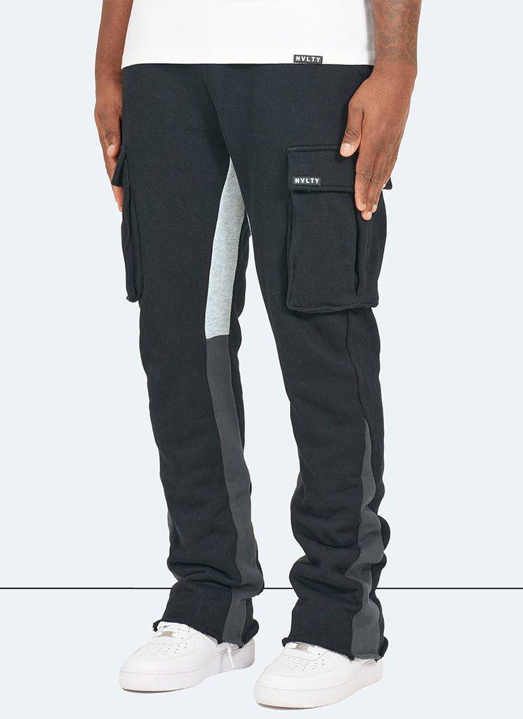 Vintage Flare Cargo Joggers - Black