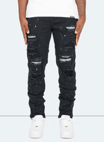 Reparierte Lackjeans – Schwarz