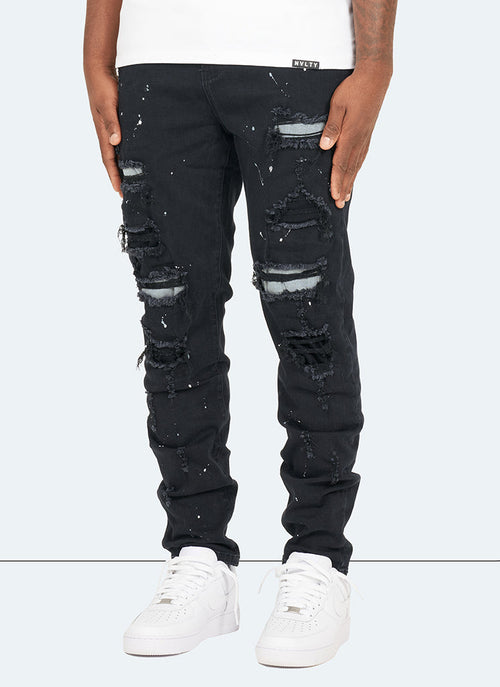 Reparierte Lackjeans – Schwarz