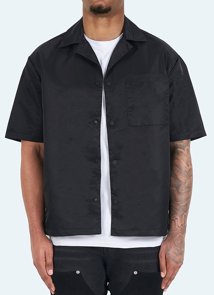 Chemise à col ouvert en nylon - Noir