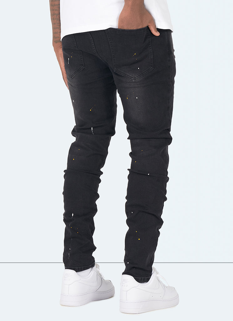 Distressed Paint Jeans – Schwarz