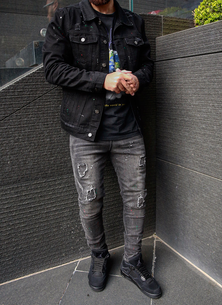 Patchwork-Lackjeans – Grau