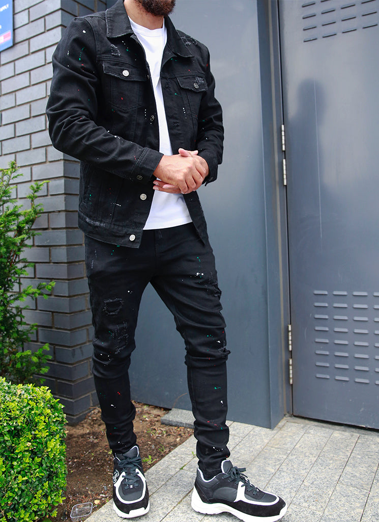 Veste en jean peinture - Noir