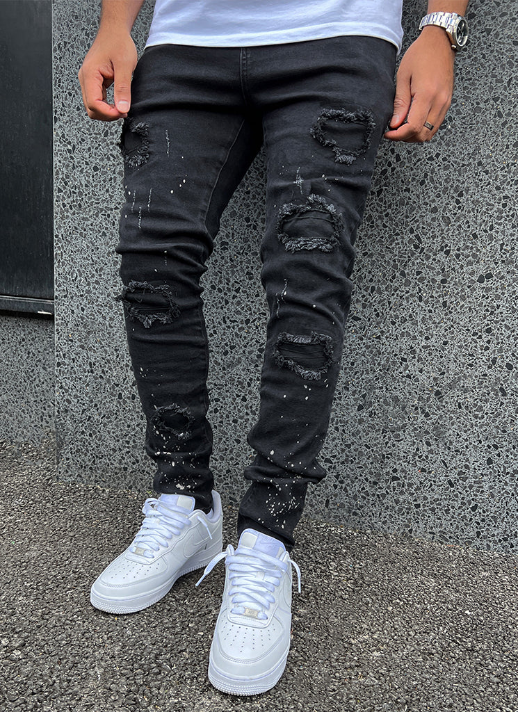 Jean triple patchwork - Noir