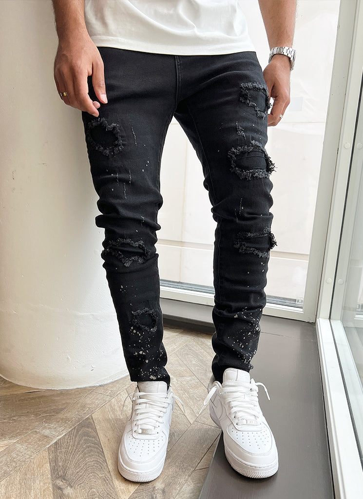 Jean triple patchwork - Noir